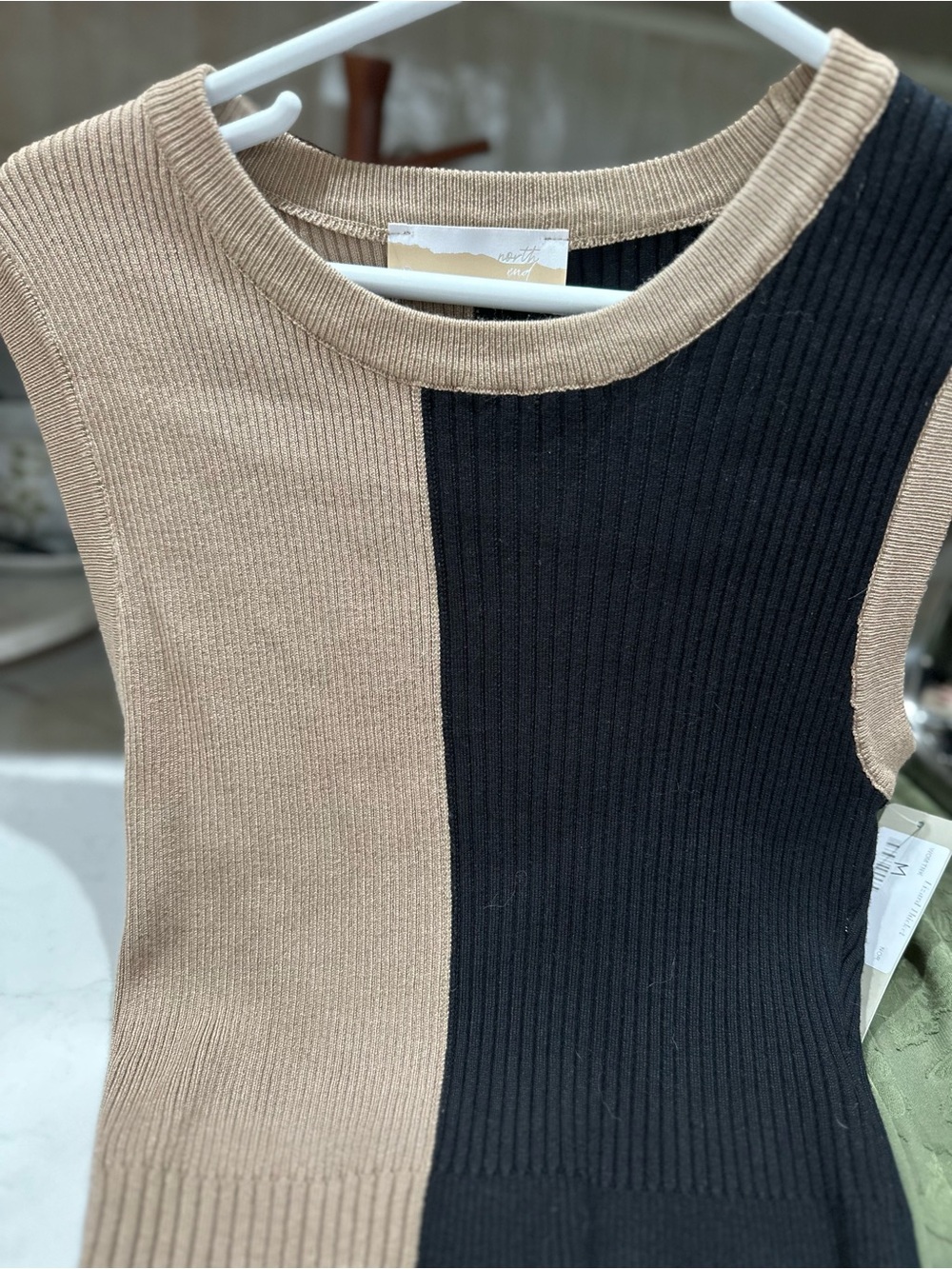 Isabel Marant Two-Tone Ribbed Sleeveless Top in Beige & Black
